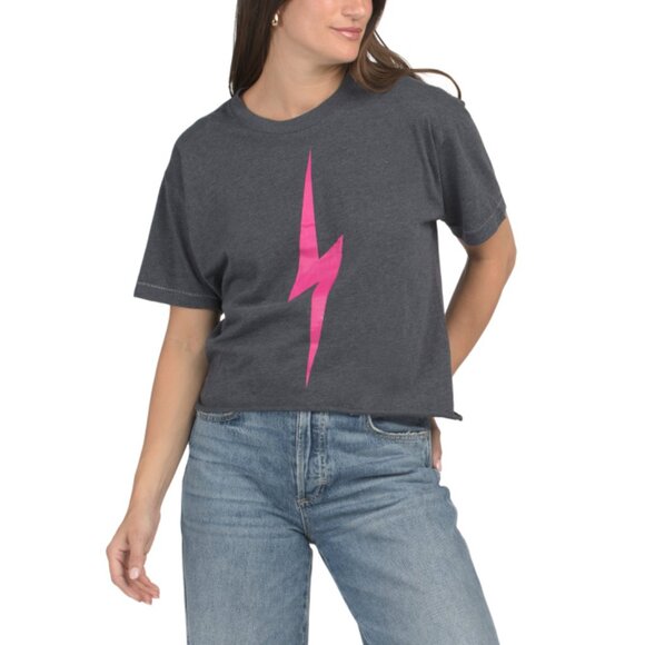 FOR THE REPUBLIC Charcoal Lightening Bolt Graphic Tee - Picture 1 of 2